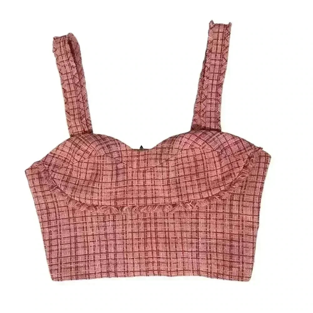 GUESS Women’s Emily Tweed Cropped Bustier Top in Blush Pink Size XS